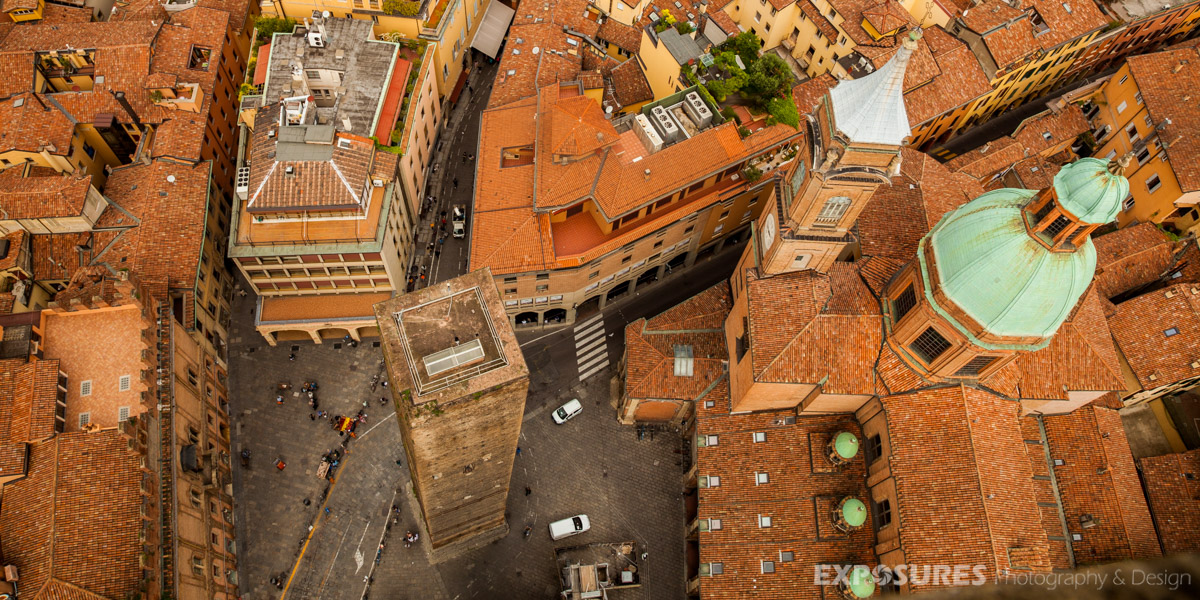 Birdseye on Bologna from tower Asinelli