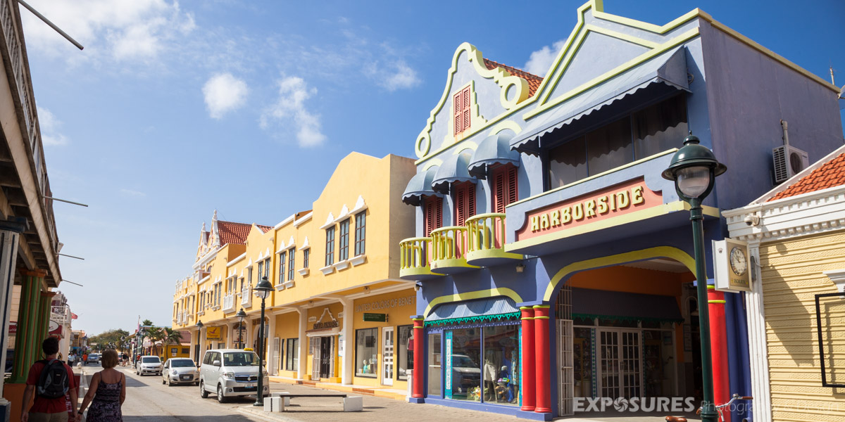 Brightly painted Dutch colonial style houses, Bonaire